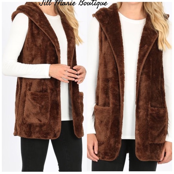 Plush hooded faux fur teddy vest Medium NWT - Picture 2 of 4